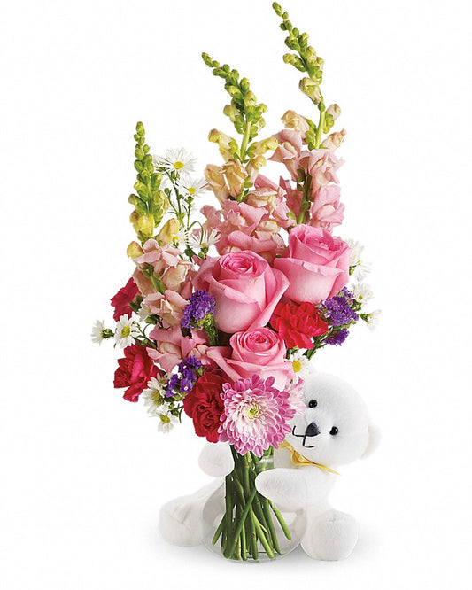 Bear Hug Bear with Pink Roses - Karen's Floral Expressions