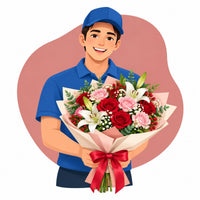 Friendly delivery driver holding a bouquet – Karen's Floral Expressions, Bolingbrook IL