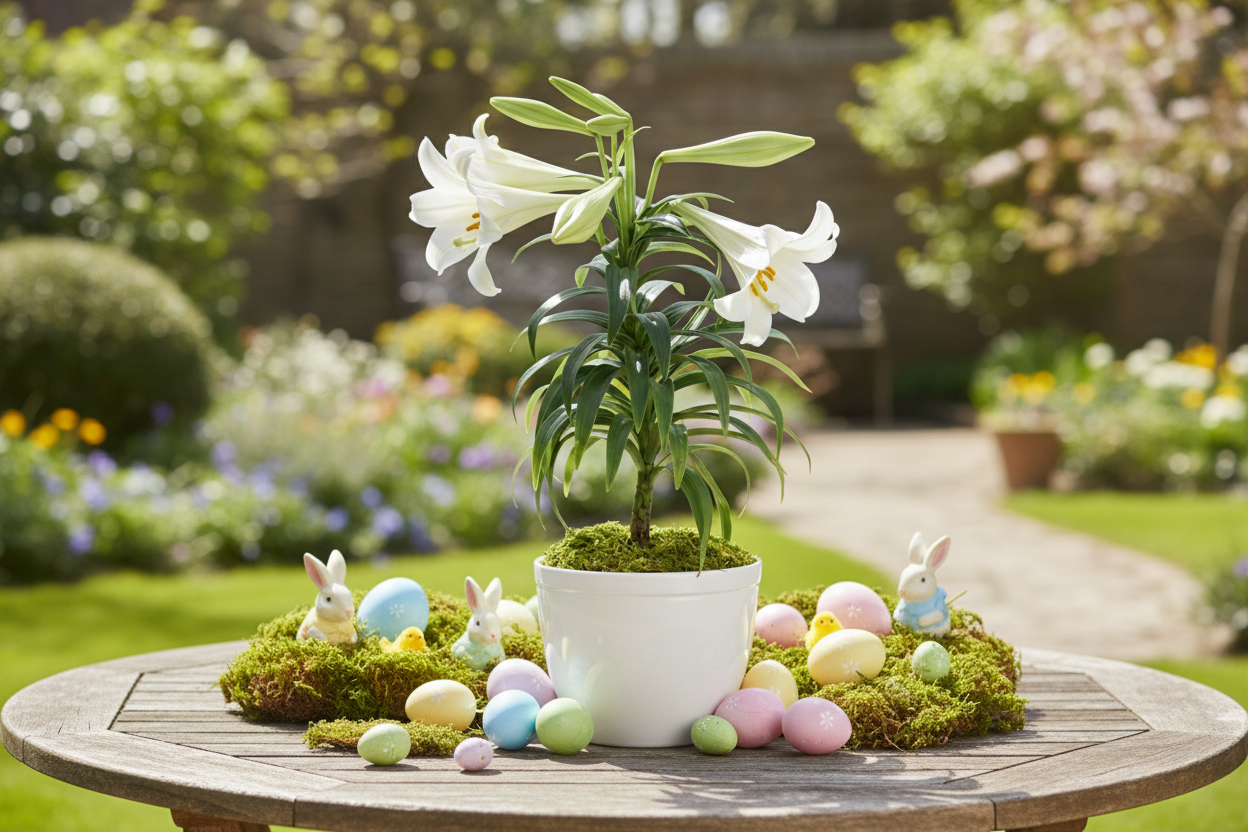 Easter Lily Plant with Easter Decor