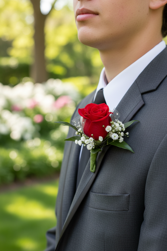 Man wearing Red Rose Boutonniere