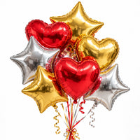 Gold, red, and silver mylar balloon bouquet – Karen's Floral Expressions, Bolingbrook IL
