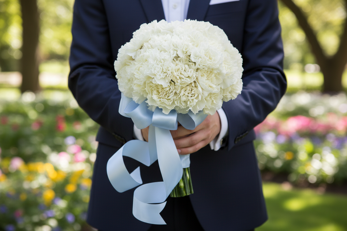 Sweet White Hand-Tied Bouquet – Person Holding Outdoor
