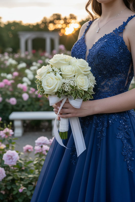 Woman holding White Hand Tied Bouquet