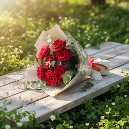 6 Roses With Love Wrapped Bouquet in Natural Setting