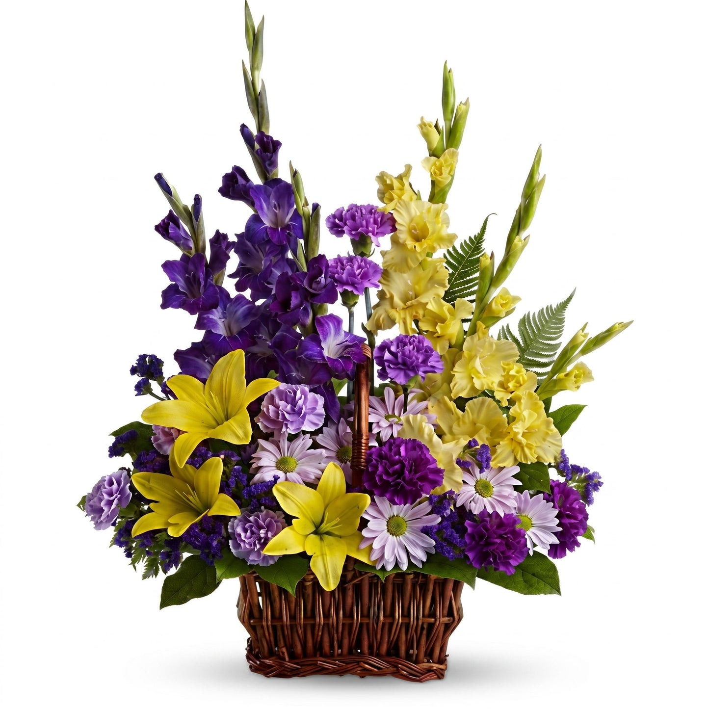 Mom's Basket of Memories – Yellow & Purple Gladiolus Floral Basket