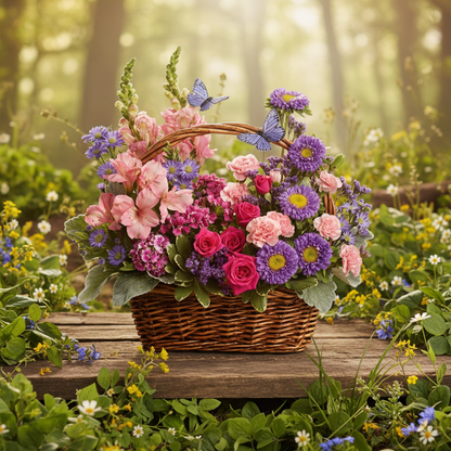 Country Basket Blooms in Natural Setting