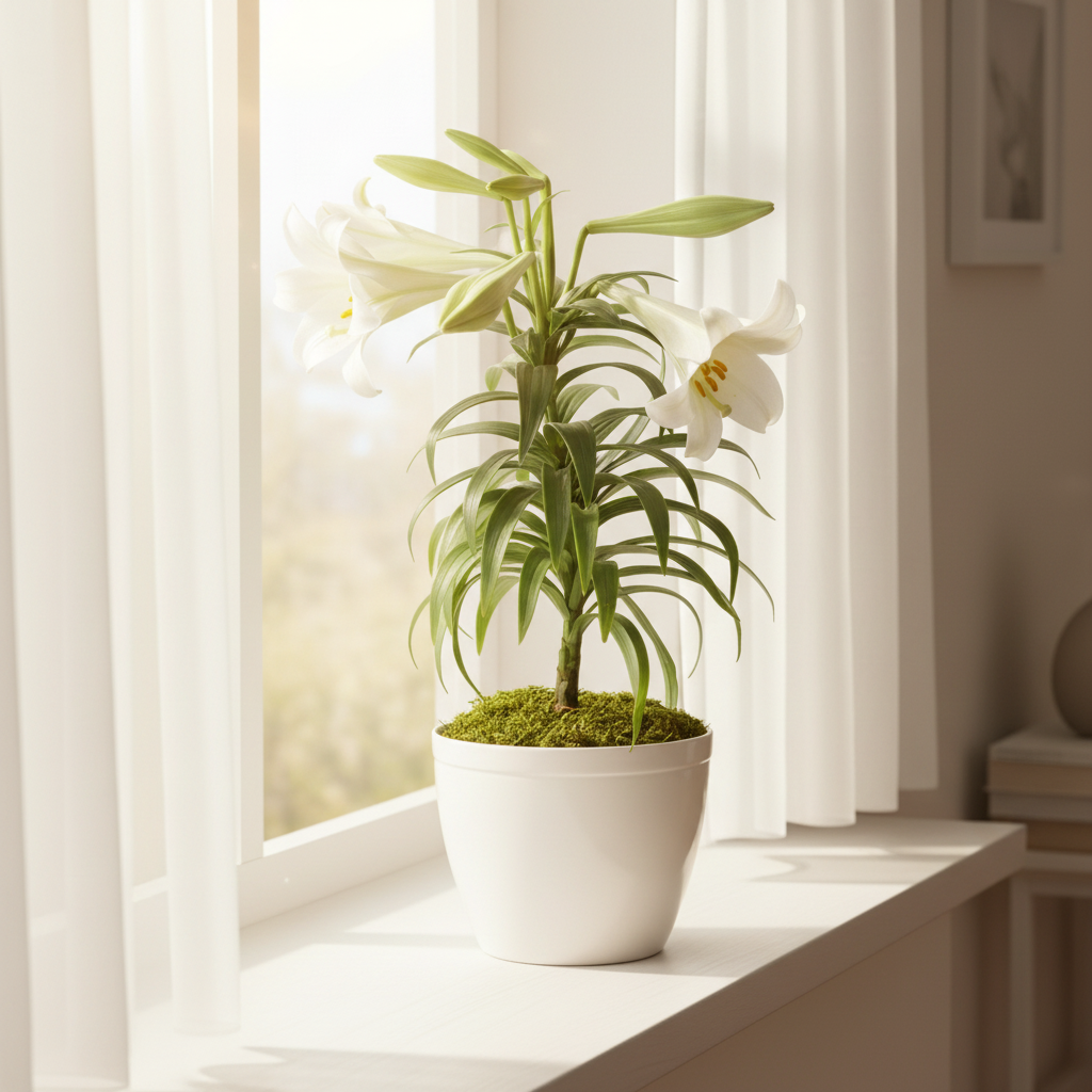 Easter Lily Plant on Windowsill