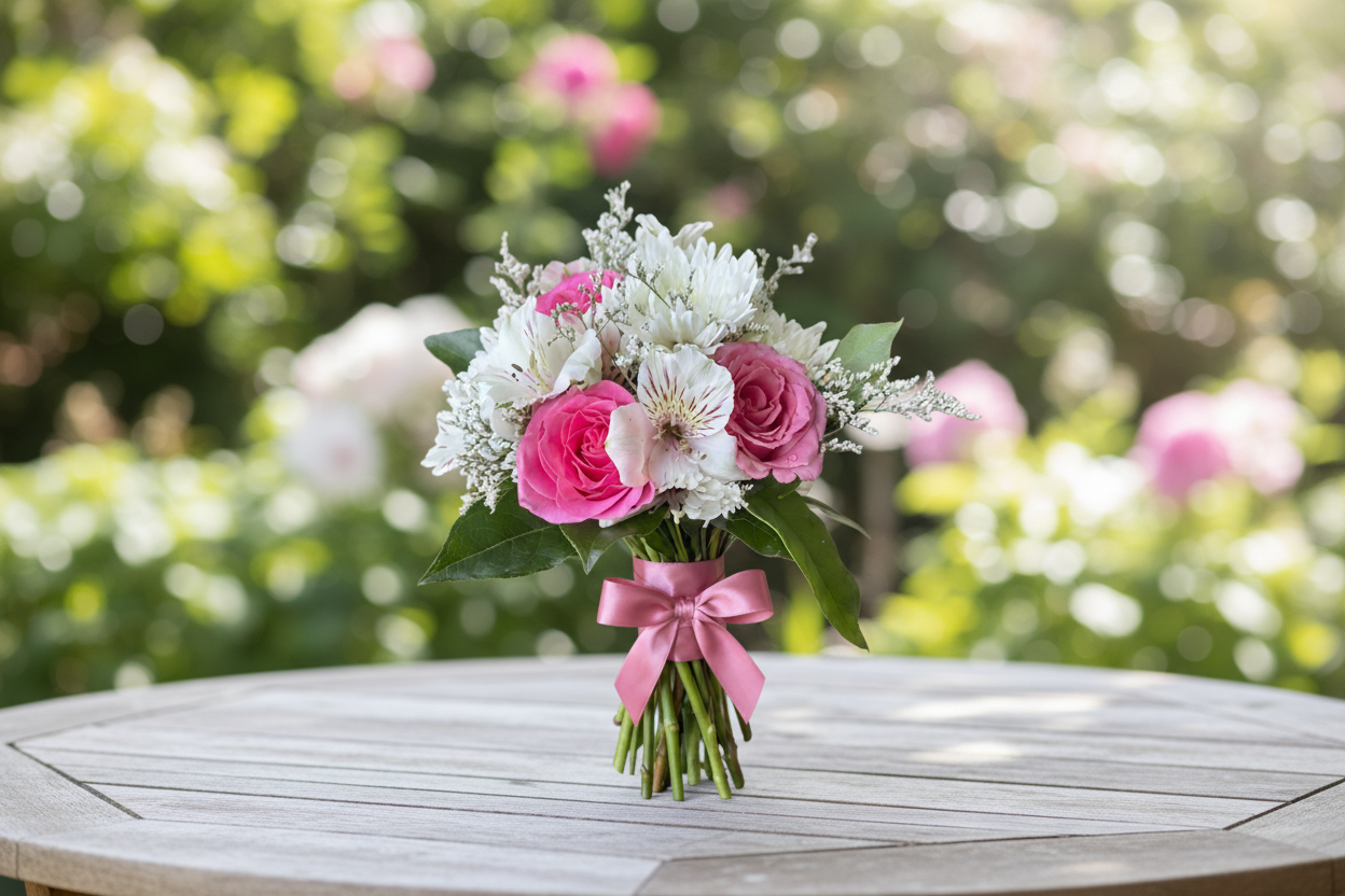 Hot Pink Hand-Tied Bouquet – Natural Setting