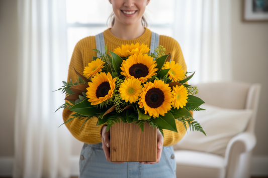 Woman holding the You're Golden Bouquet