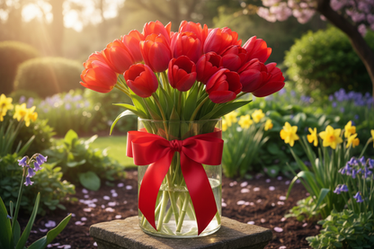 Radiantly Red Tulips in a natural outdoor setting