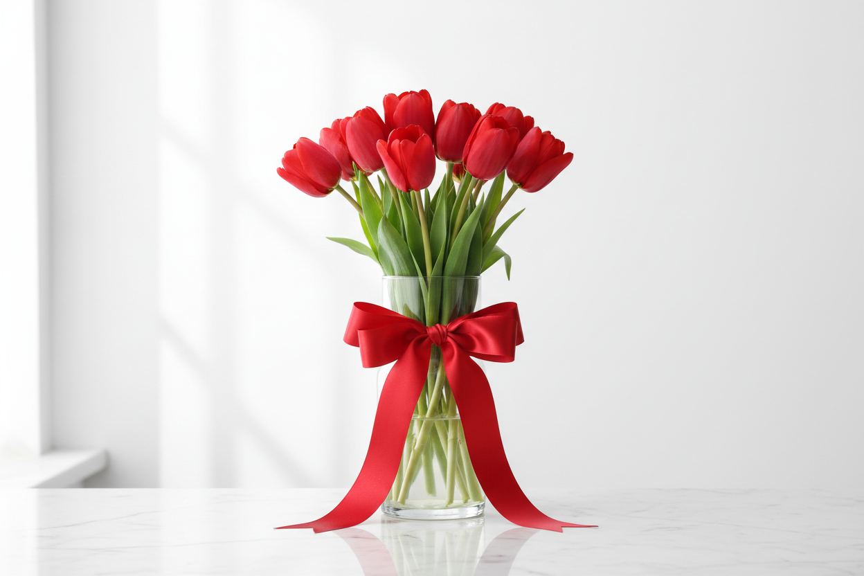 Radiantly Red Tulips on a table