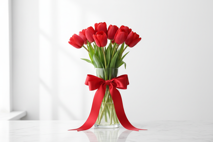 Radiantly Red Tulips on a table