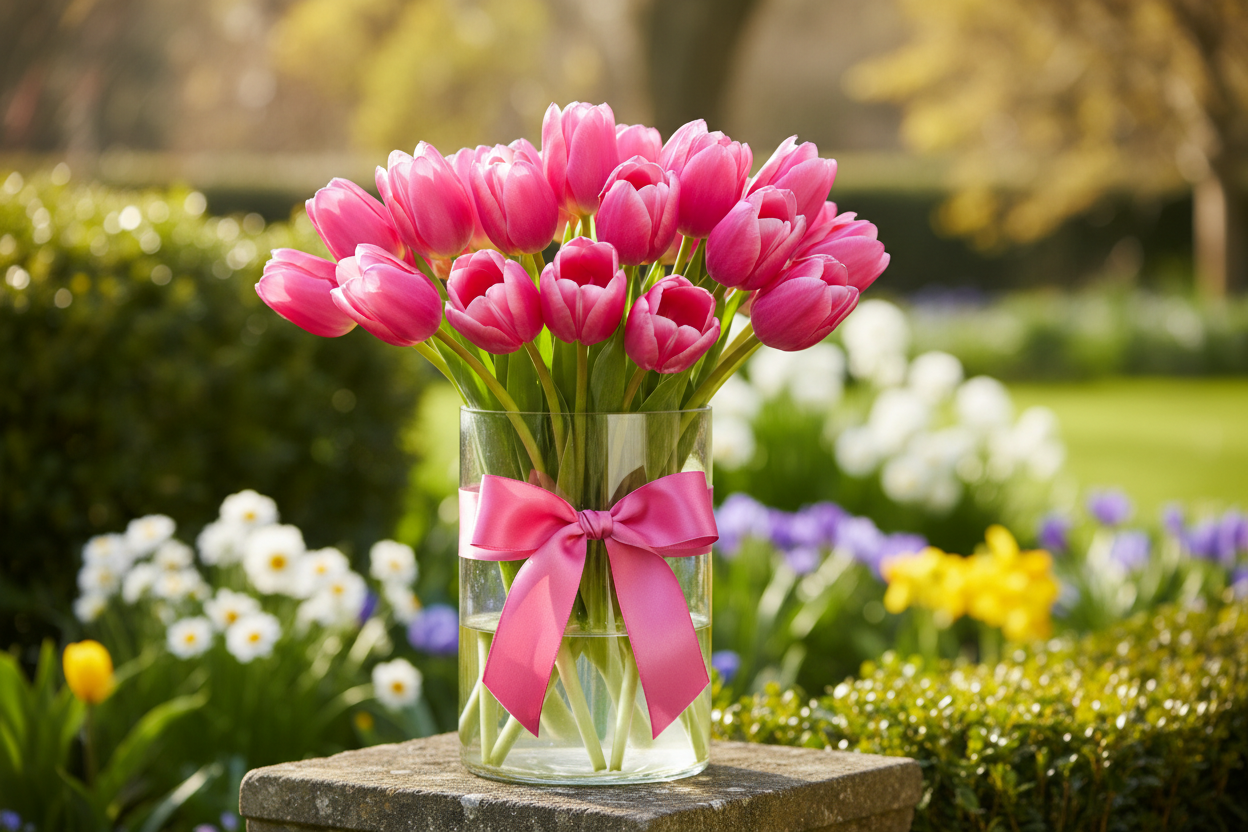 Precious Pink Tulips in a natural outdoor setting