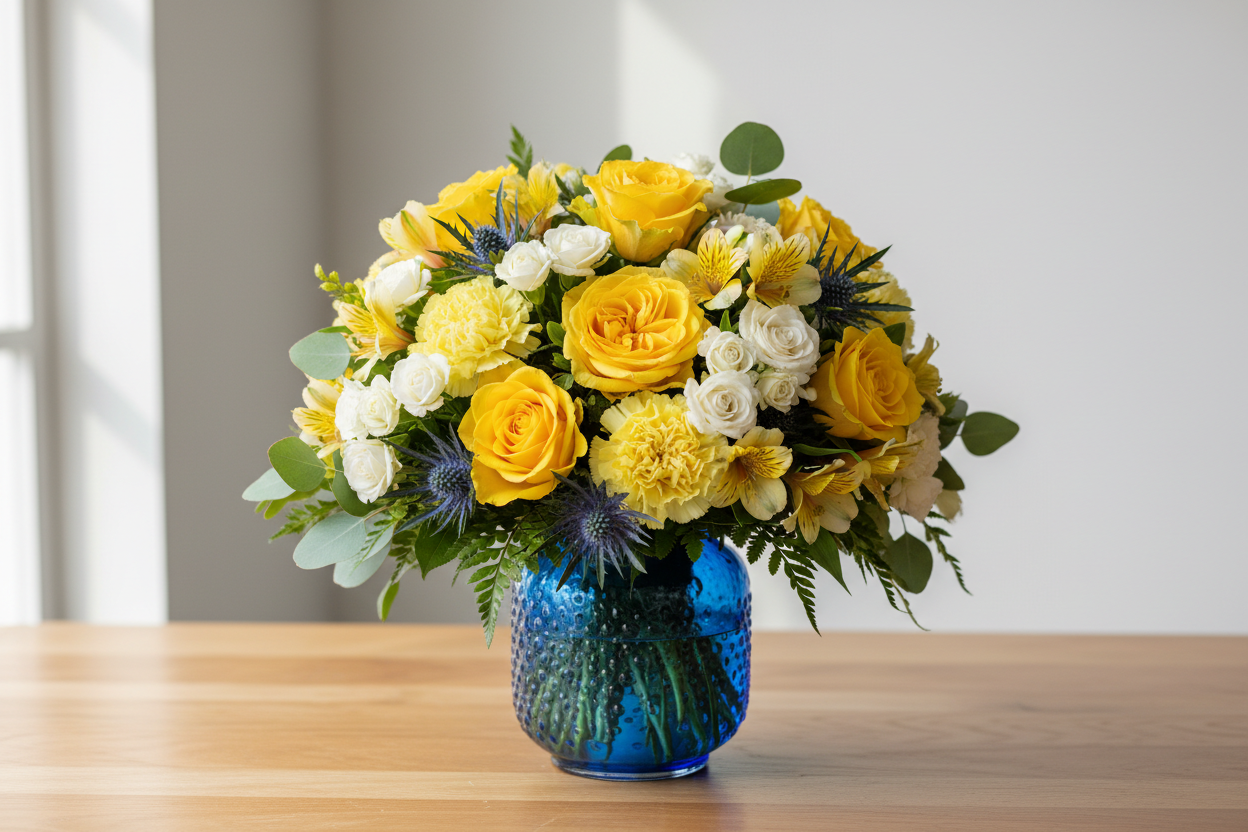 Golden Blue Bouquet on a table