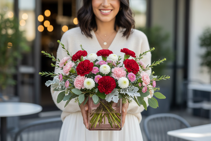 Woman holding the Pink Tranquil Love Bouquet