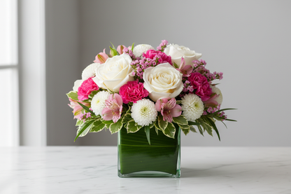 Pops of Pink Bouquet on a table