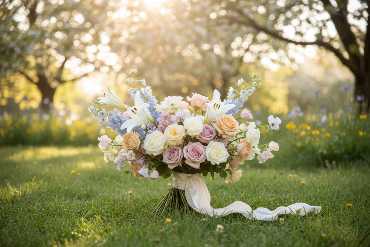 Goodness and Light Bouquet in a natural setting