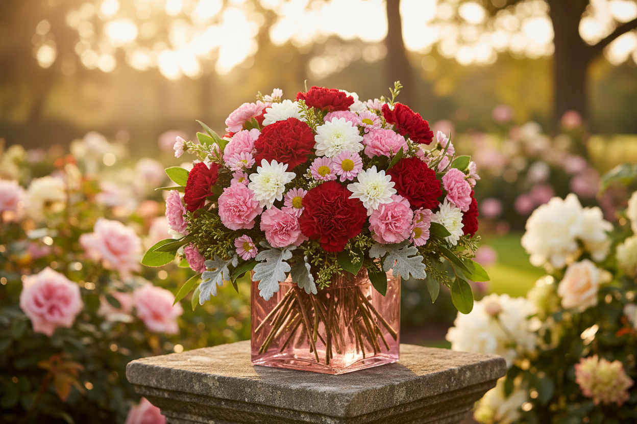 Pink Tranquil Love Bouquet in a natural outdoor setting