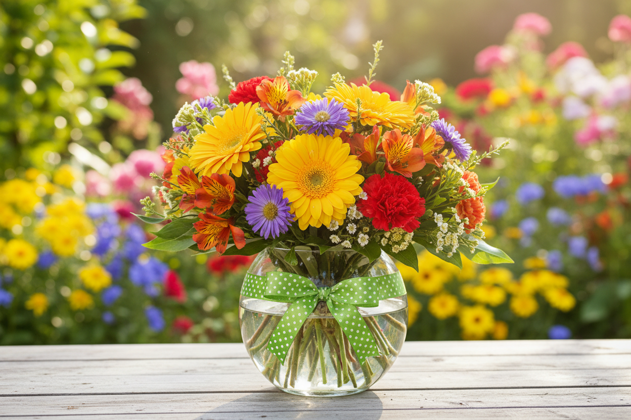 Make a Wish bouquet in a natural outdoor setting