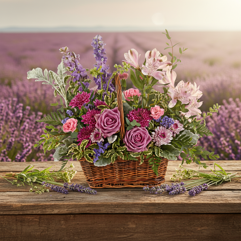 Lavender Meadow Basket in Natural Setting