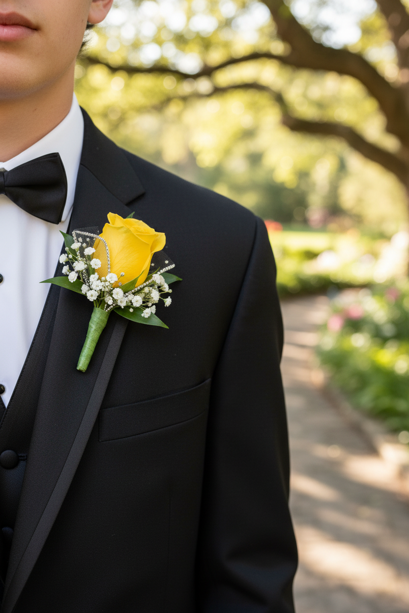 Man wearing Yellow Rose Boutonniere