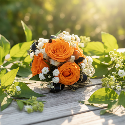 Orange Rose Wrist Corsage in Natural Setting