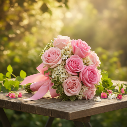 Pink Hand Tied Bouquet in Natural Setting