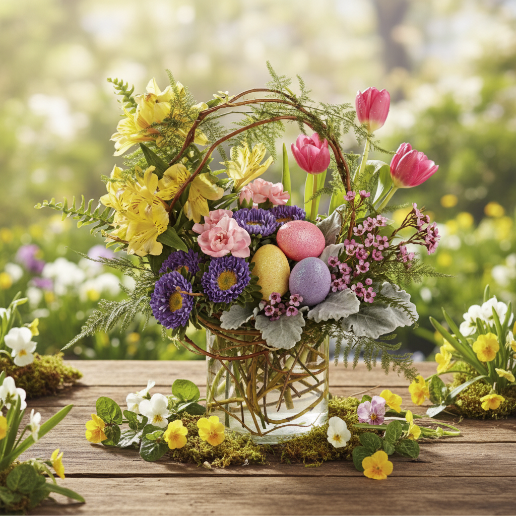 Pop Of Springtime Bouquet in Natural Setting