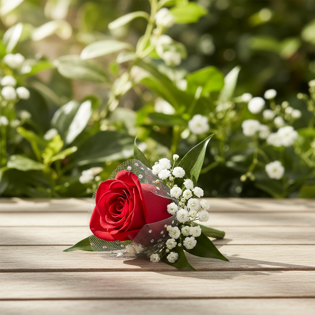 Prom — Red Rose Boutonniere in Natural Setting