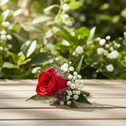 Prom — Red Rose Boutonniere in Natural Setting
