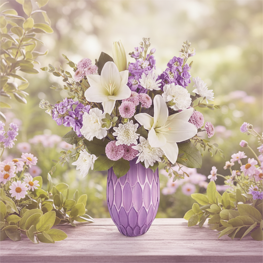 Purple Lovely Pastels Bouquet in Natural Setting