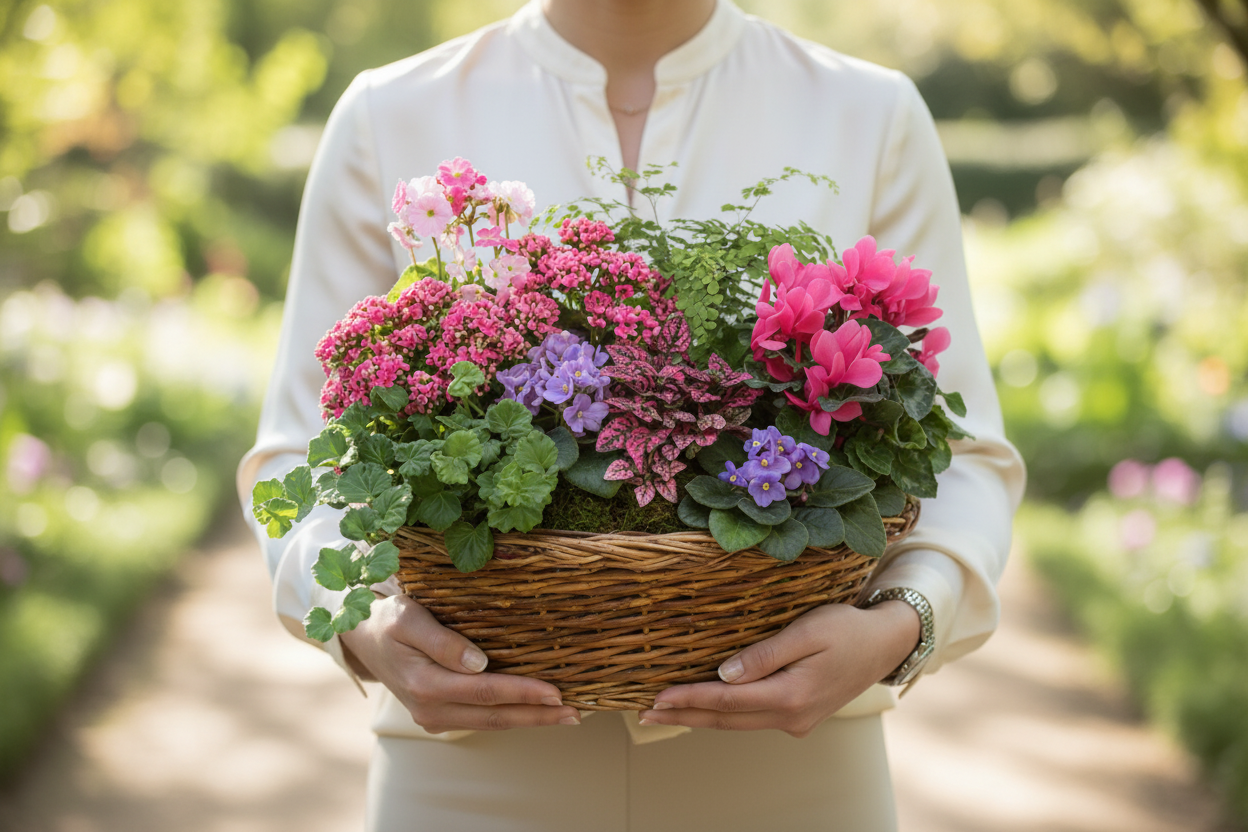 Simply Chic Mixed Plant Basket – Person Holding Outdoor