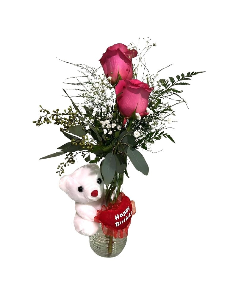 Teddy Bear Birthday Rose Gift - Karen's Floral Expressions