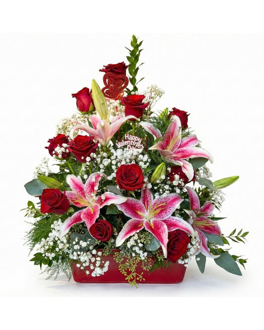Eternal Love Rose & Pink Lily Arrangement - Karen's Floral Expressions