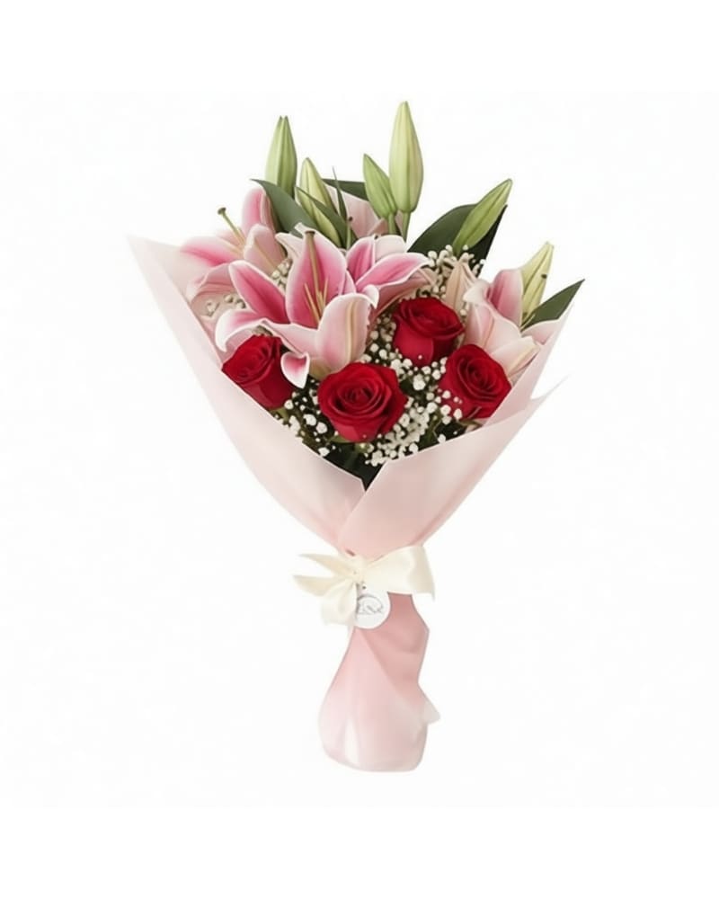 Stargazers and Red Roses Wrapped Bouquet - Karen's Floral Expressions