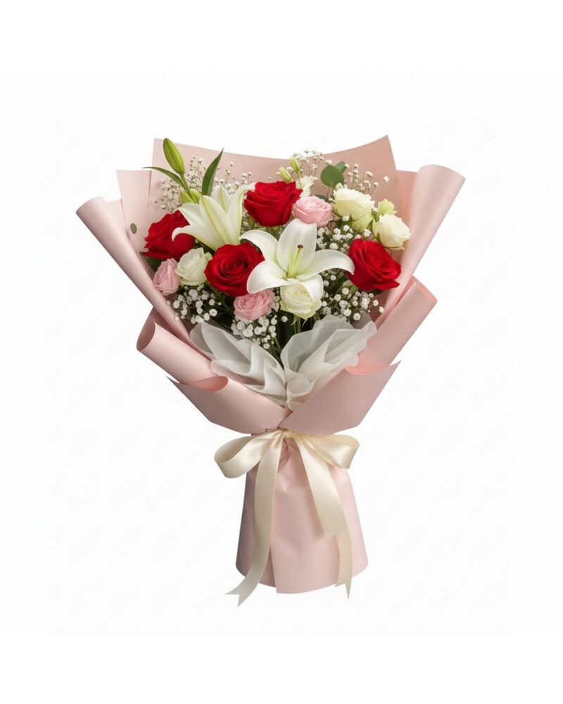 Lilies and Mixed Roses Wrapped Bouquet - Karen's Floral Expressions