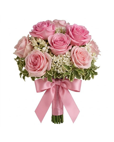 Prom — Pink Roses Hand Tied Bouquet