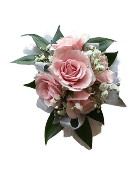 5 Pink Sweet Roses Prom Wrist Corsage
