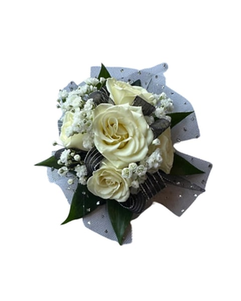 5 White Sweet Roses Prom Wrist Corsage