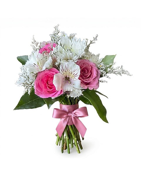 Prom-Hot Pink & White Mix Hand-Tied Bouquet