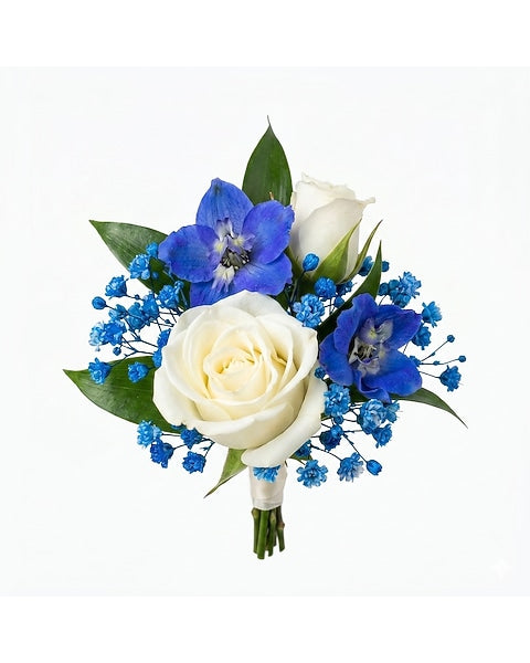 Elegant Blue And White Prom Boutonniere