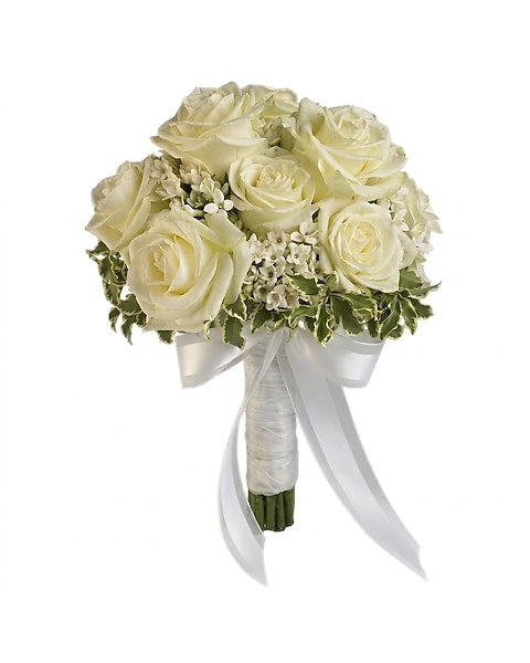 Prom — White Roses Hand Tied Bouquet