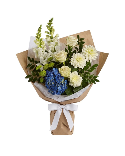 Blue and White Ocean Wrapped Bouquet - Karen's Floral Expressions