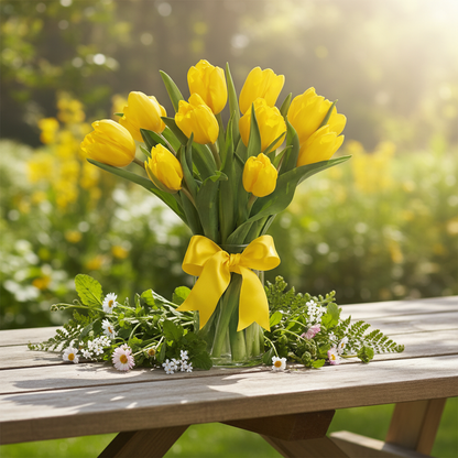 Sunny Yellow Tulips in Natural Setting