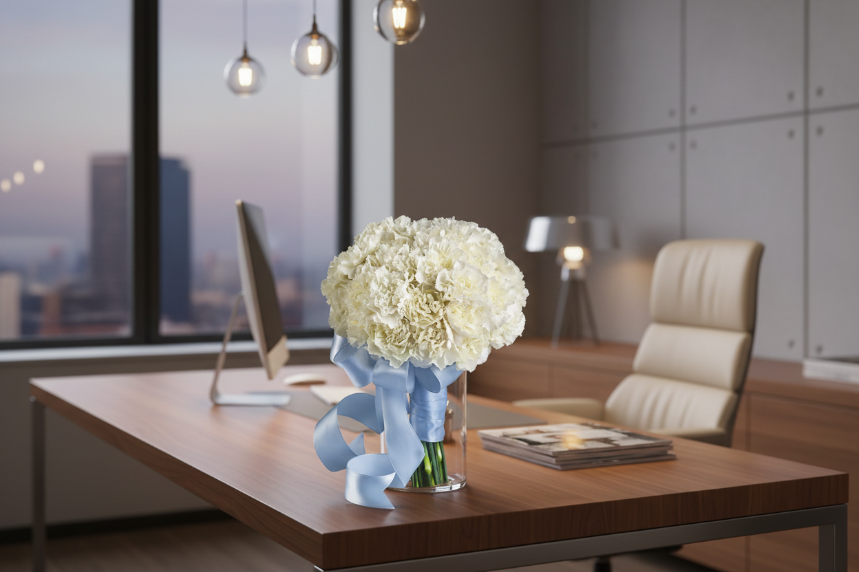 Sweet White Hand-Tied Bouquet – Interior Setting