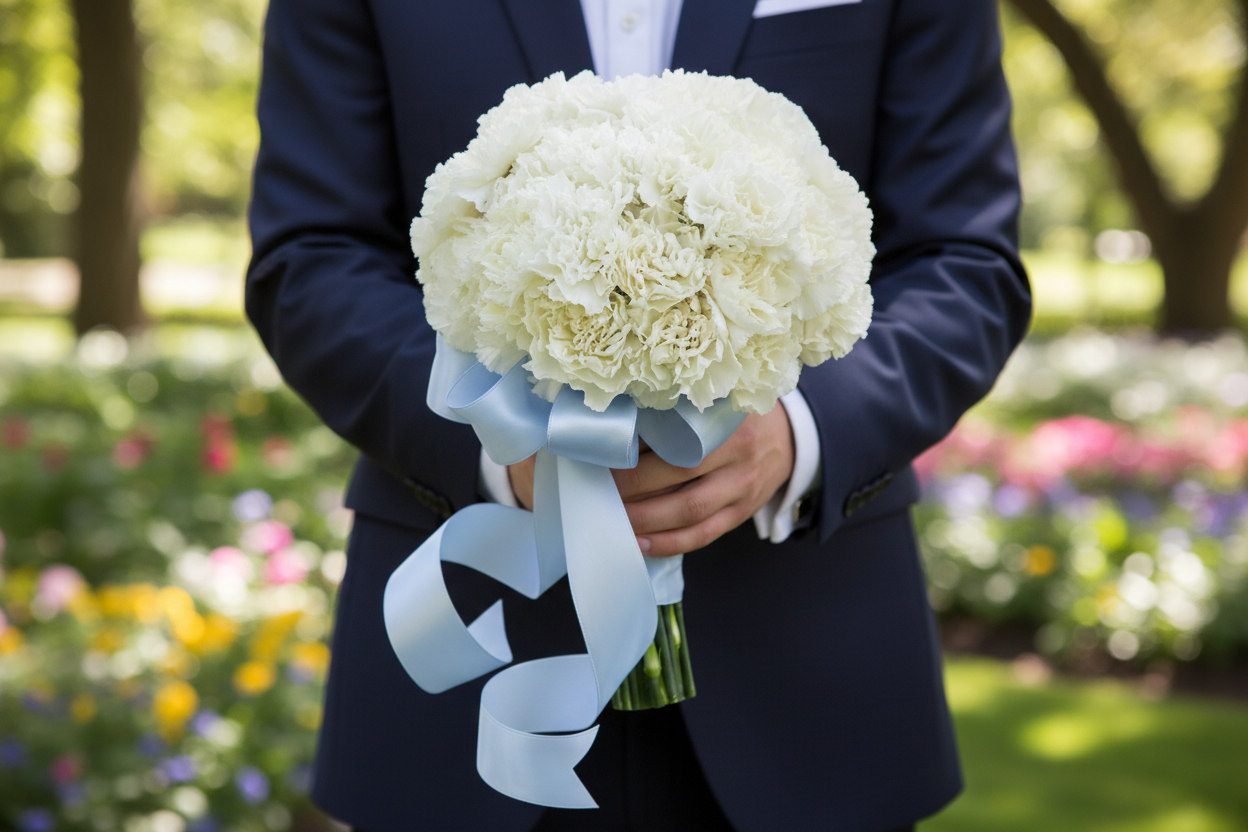 Sweet White Hand-Tied Bouquet – Person Holding Outdoor