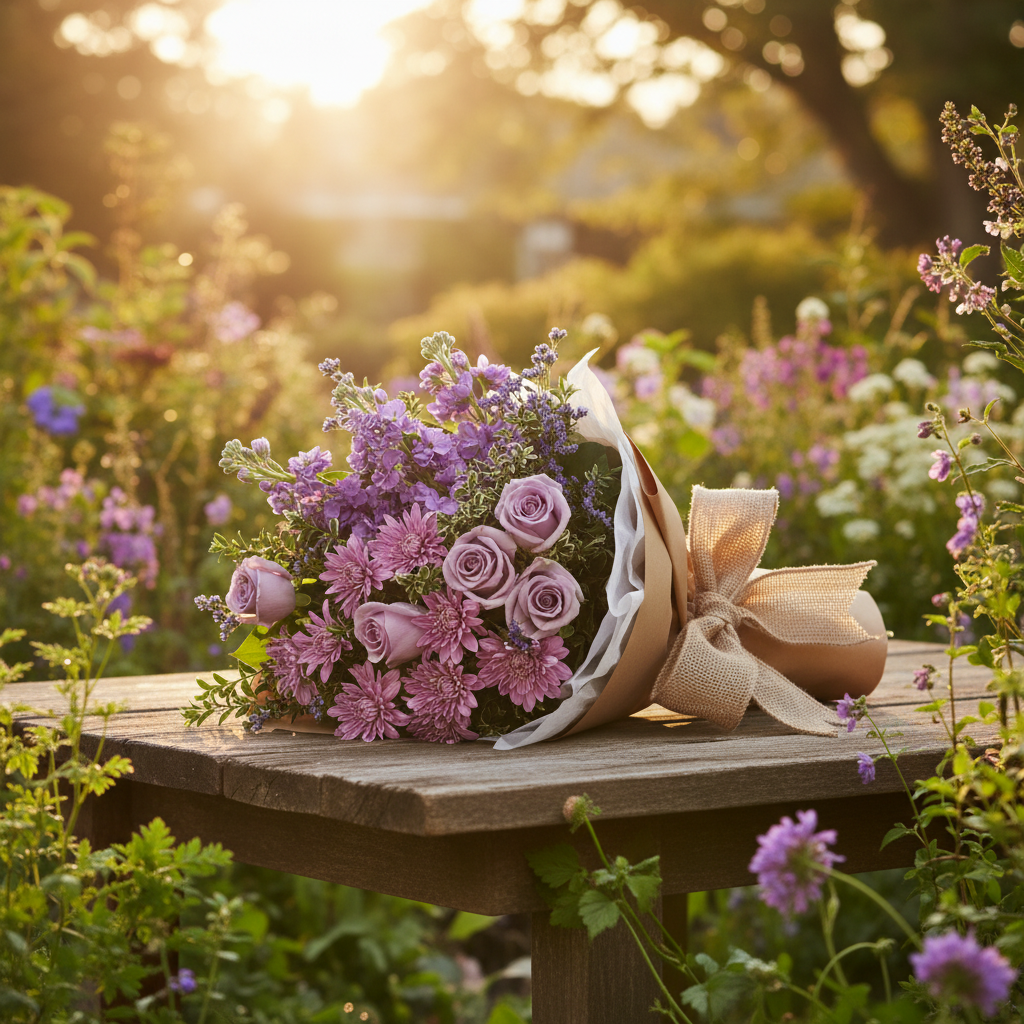 Together At Twilight Wrapped Bouquet in Natural Setting