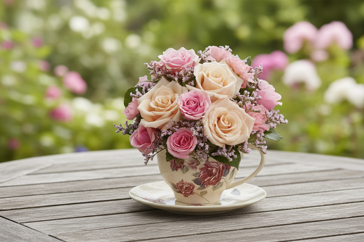 Victorian Teacup Bouquet – Natural Setting