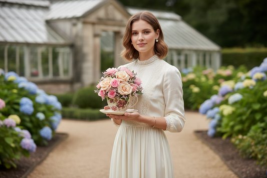 Victorian Teacup Bouquet – Person Holding Outdoor