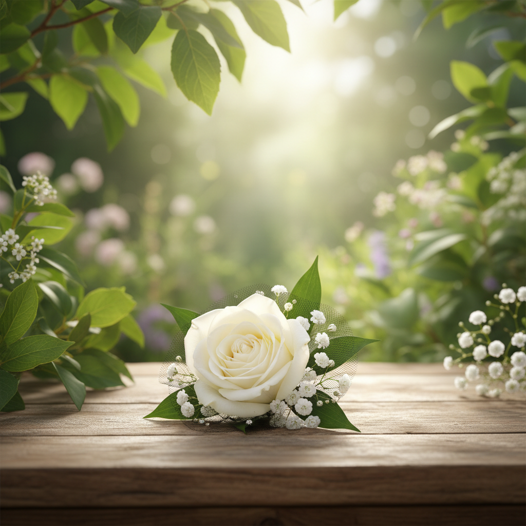 White Rose Boutonniere in Natural Setting